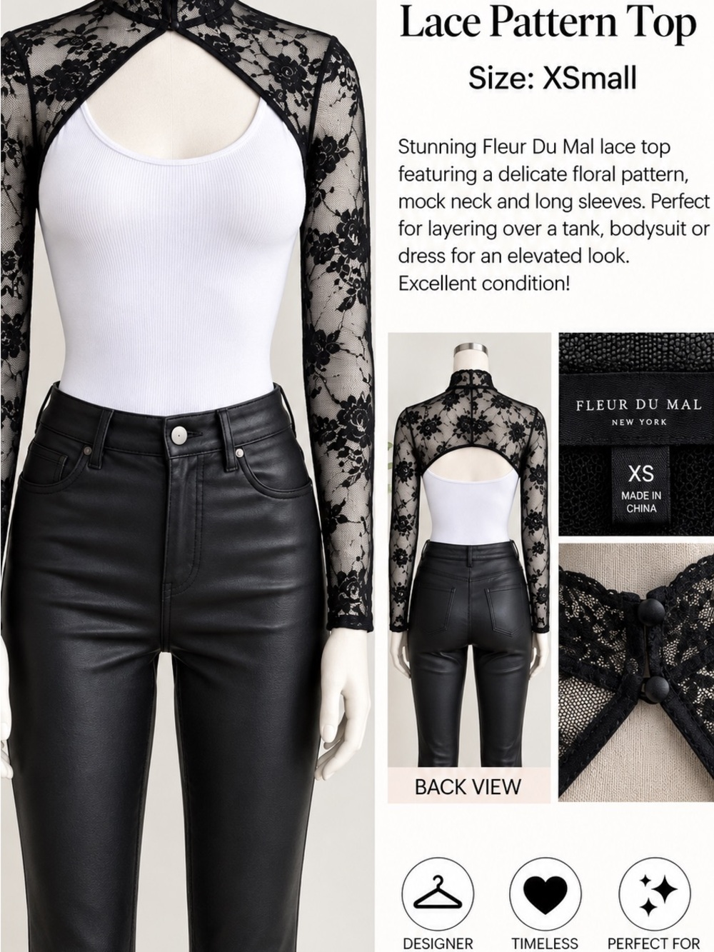 Fleur du Mal Black High-Rise Leather-Look Jeans